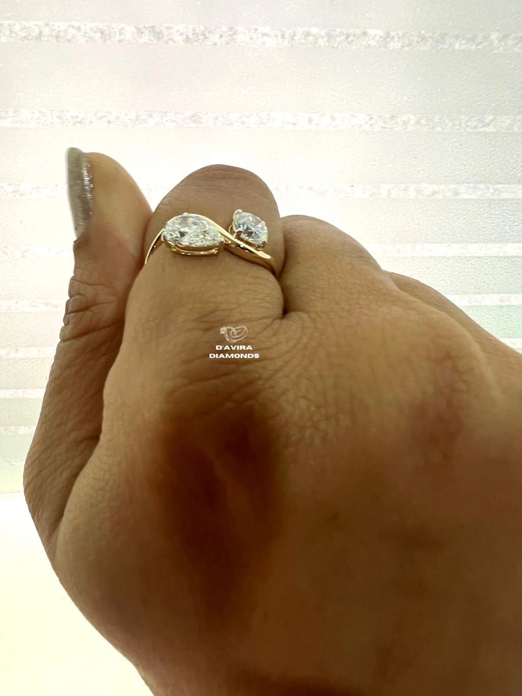 Pear And Round Toi Et Moi Wave Diamond Ring