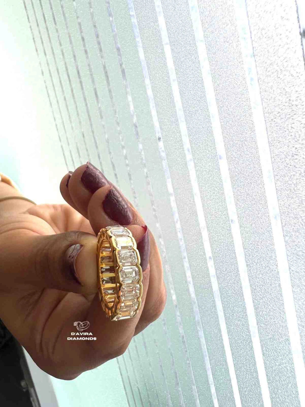 Yellow Gold Emerald Half Bezel Set Wedding Ring