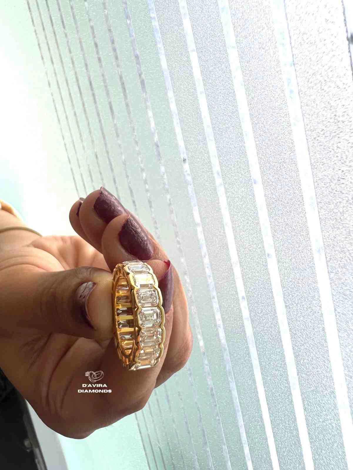Yellow Gold Emerald Half Bezel Set Wedding Ring