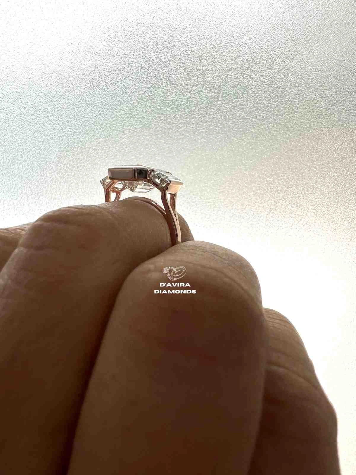 Three Stone Bezel Set Emerald Cut Women Diamond Ring