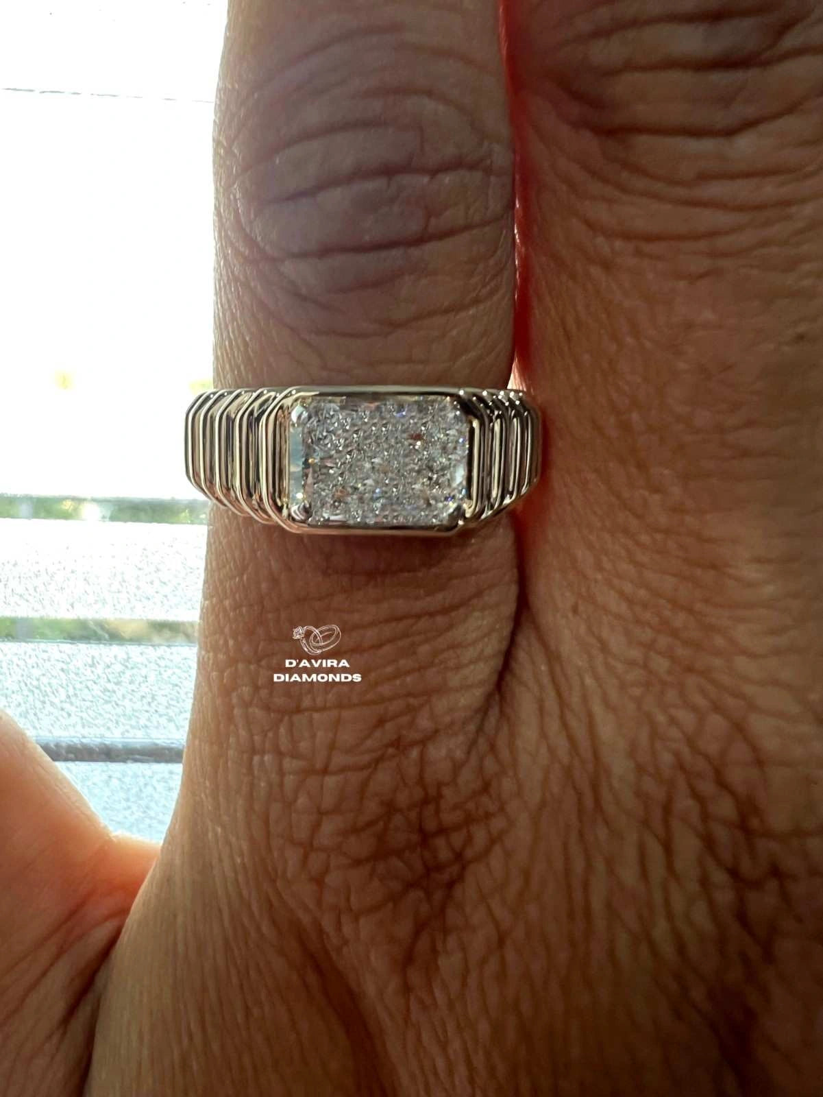 East West Elongated Cushion Cut Wedding Band For Men