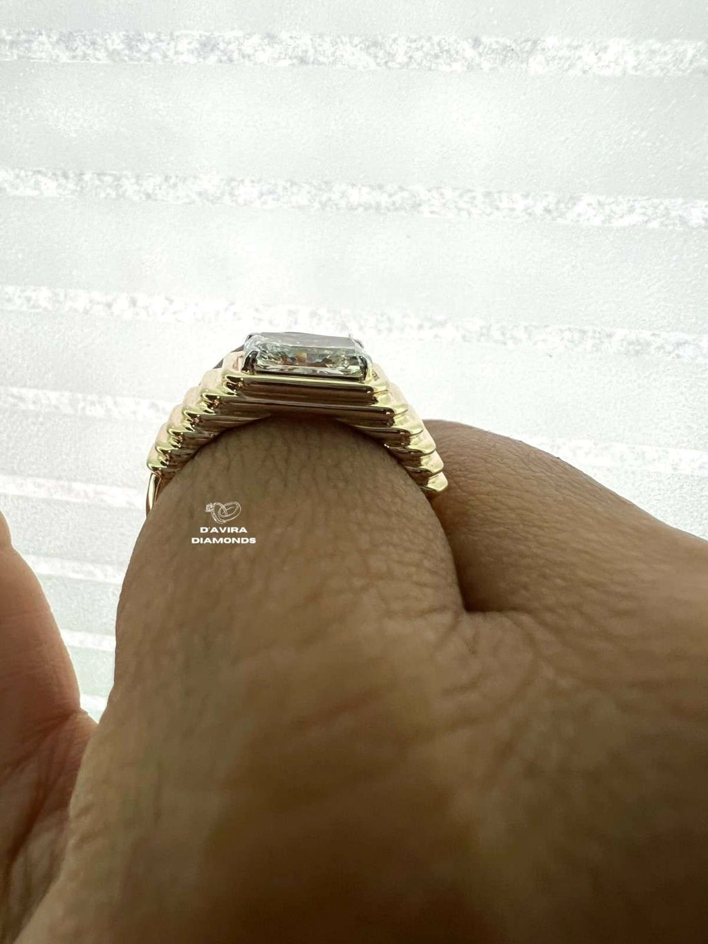 East West Elongated Cushion Cut Wedding Band For Men