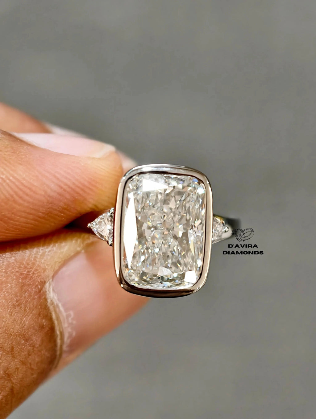 front view of the elongated cushion cut ring 