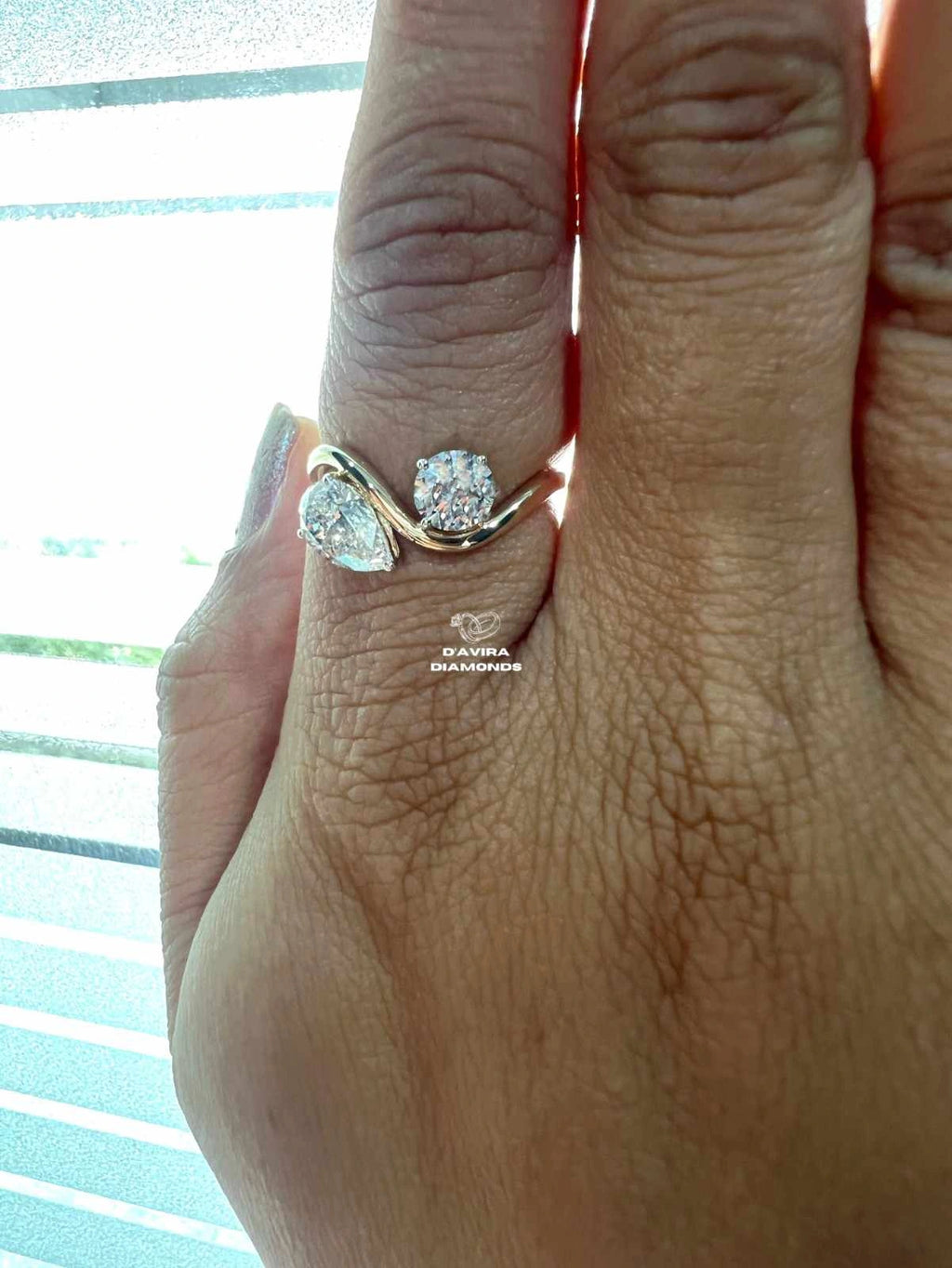 Pear And Round Toi Et Moi Wave Diamond Ring