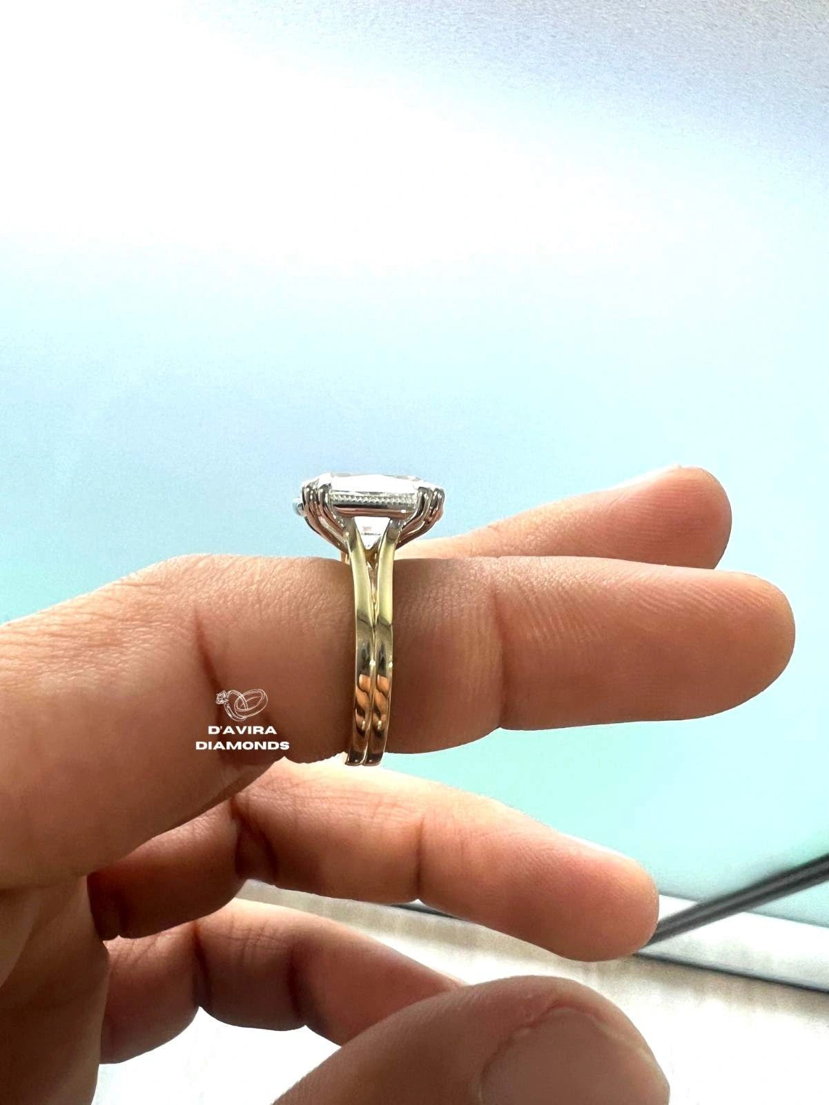 Elognated Cushion Cut Split Shank Diamond Ring For Her