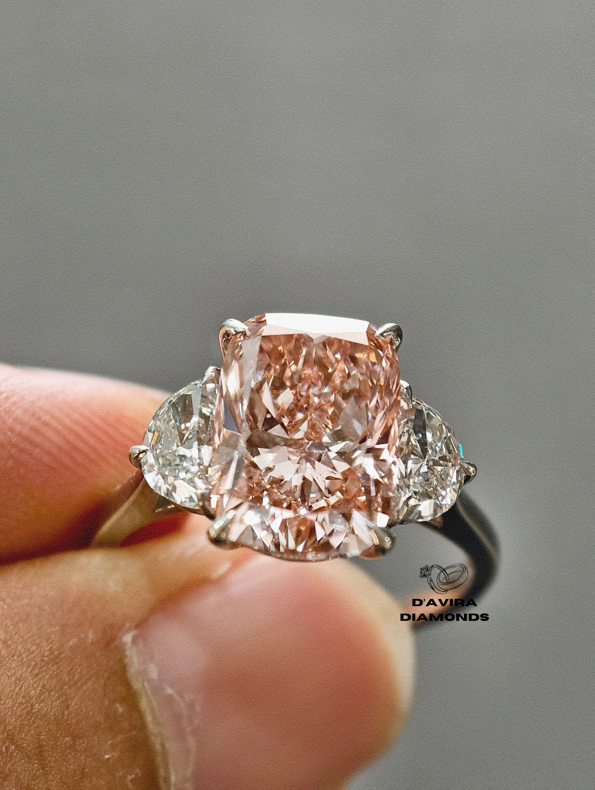 front view of the elongated cushion cut lab diamond ring