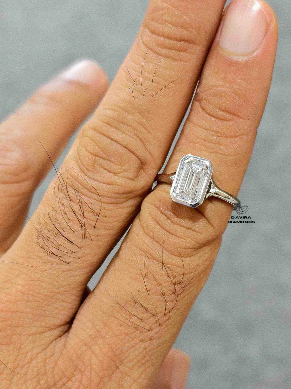 Emerald Cut Lab Diamond Bezel Set Engagement Ring