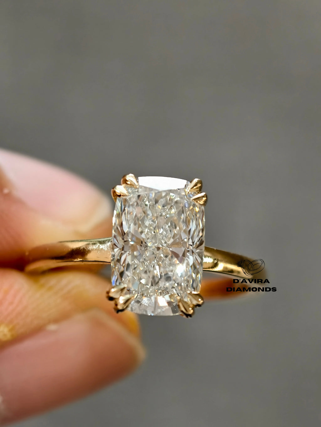 front view of the elongated Cushion Cut ring 