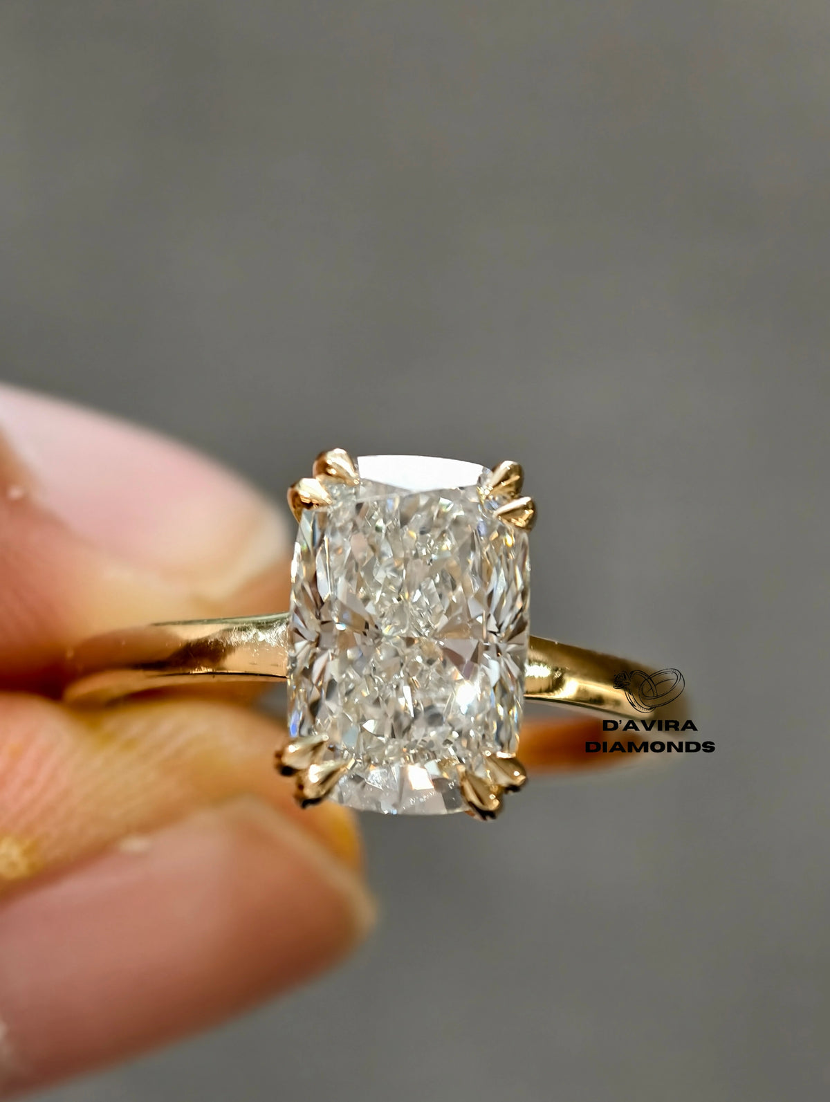 front view of the elongated Cushion Cut ring 