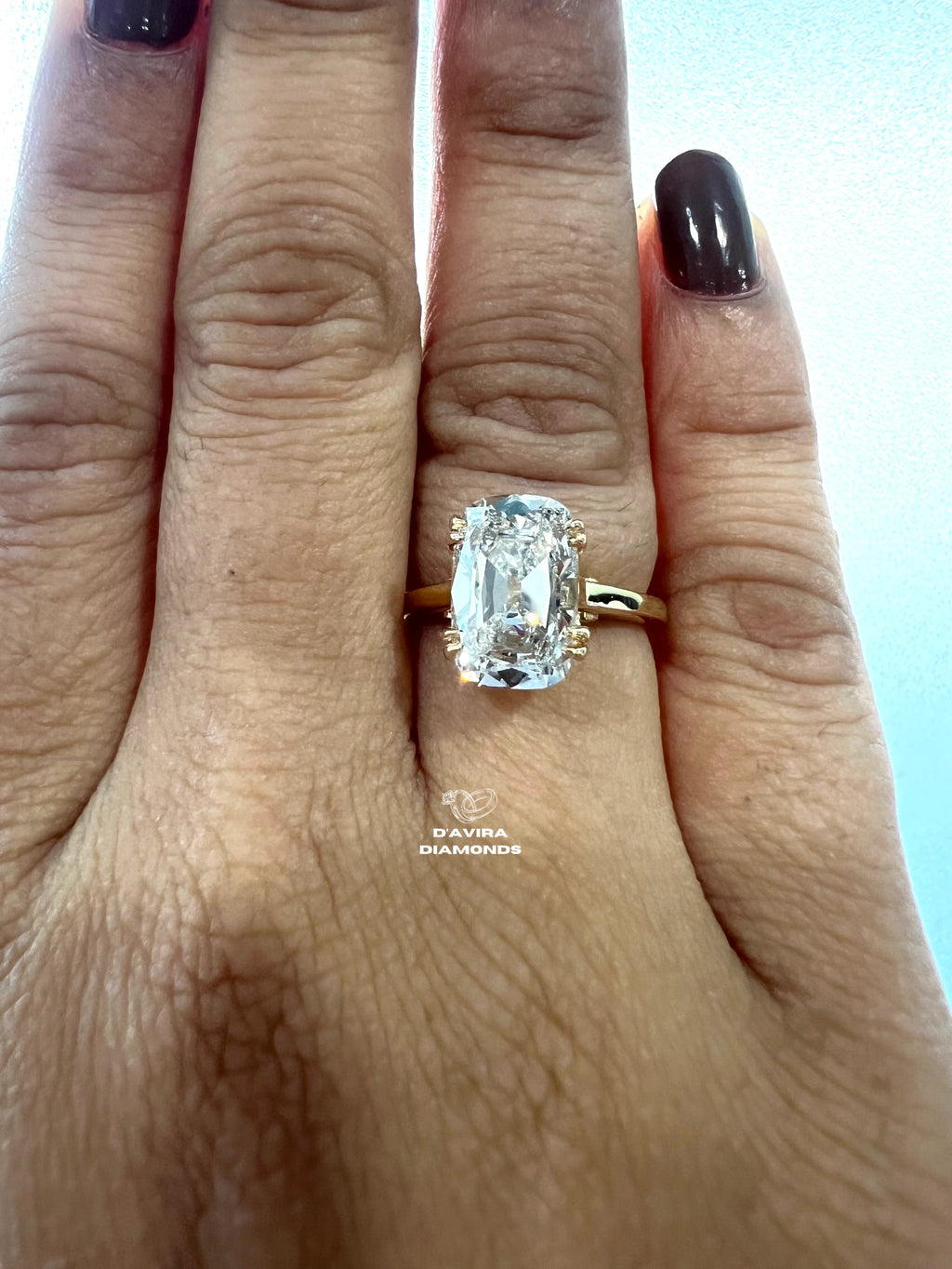 close up front view of the 14K yellow gold lab diamond ring 