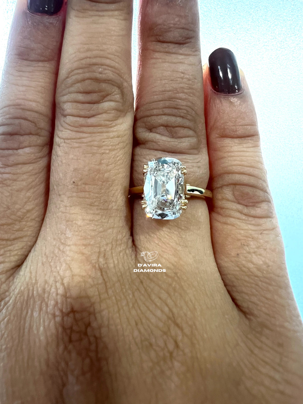 close up front view of the 14K yellow gold lab diamond ring 