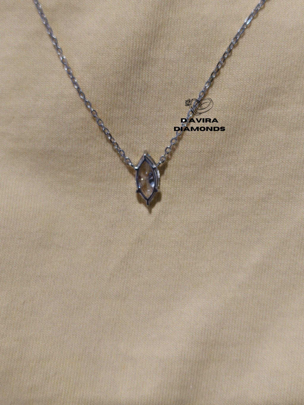 Marquise cut diamond pendant necklace on a silver chain 