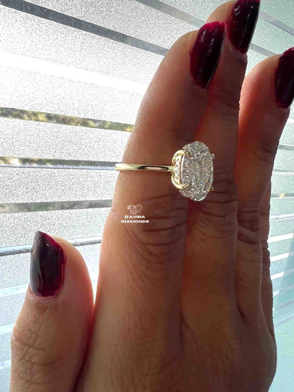 Solitaire Oval Cut Hidden Halo Tulip Set Diamond Ring
