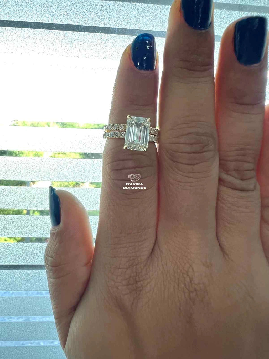 Emerald Cut Lab Diamond Solitaire Accent Wedding Ring Set