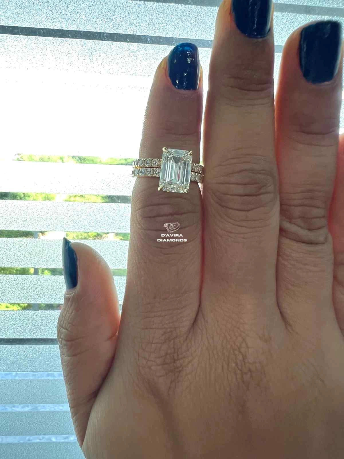 Emerald Cut Lab Diamond Solitaire Accent Wedding Ring Set