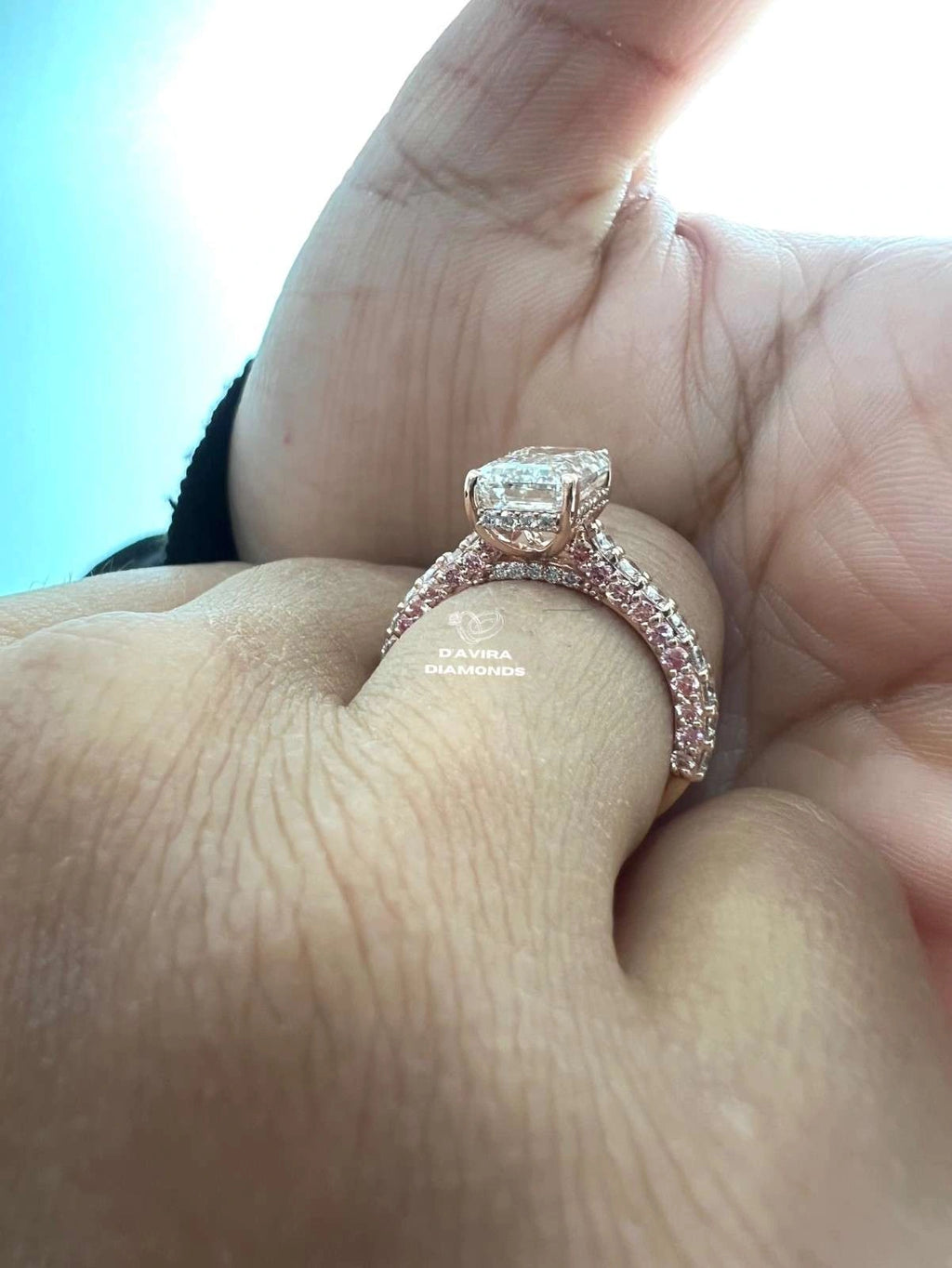 Emerald Cut Lab Diamond Hidden Halo Wedding Ring
