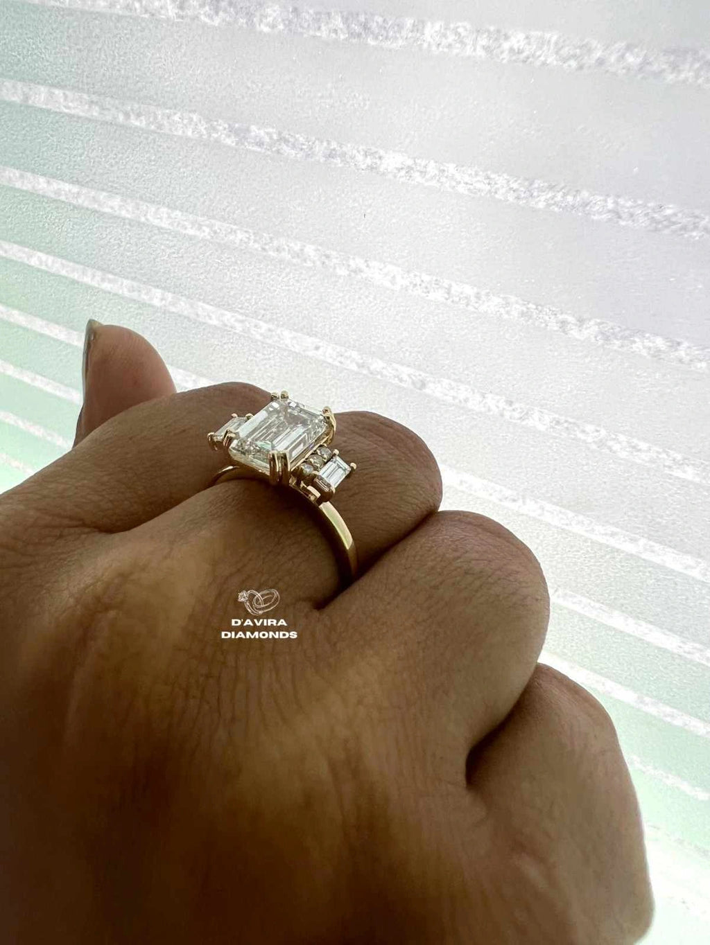 3 Stone Emerald Cut Lab Diamond Ring For Women