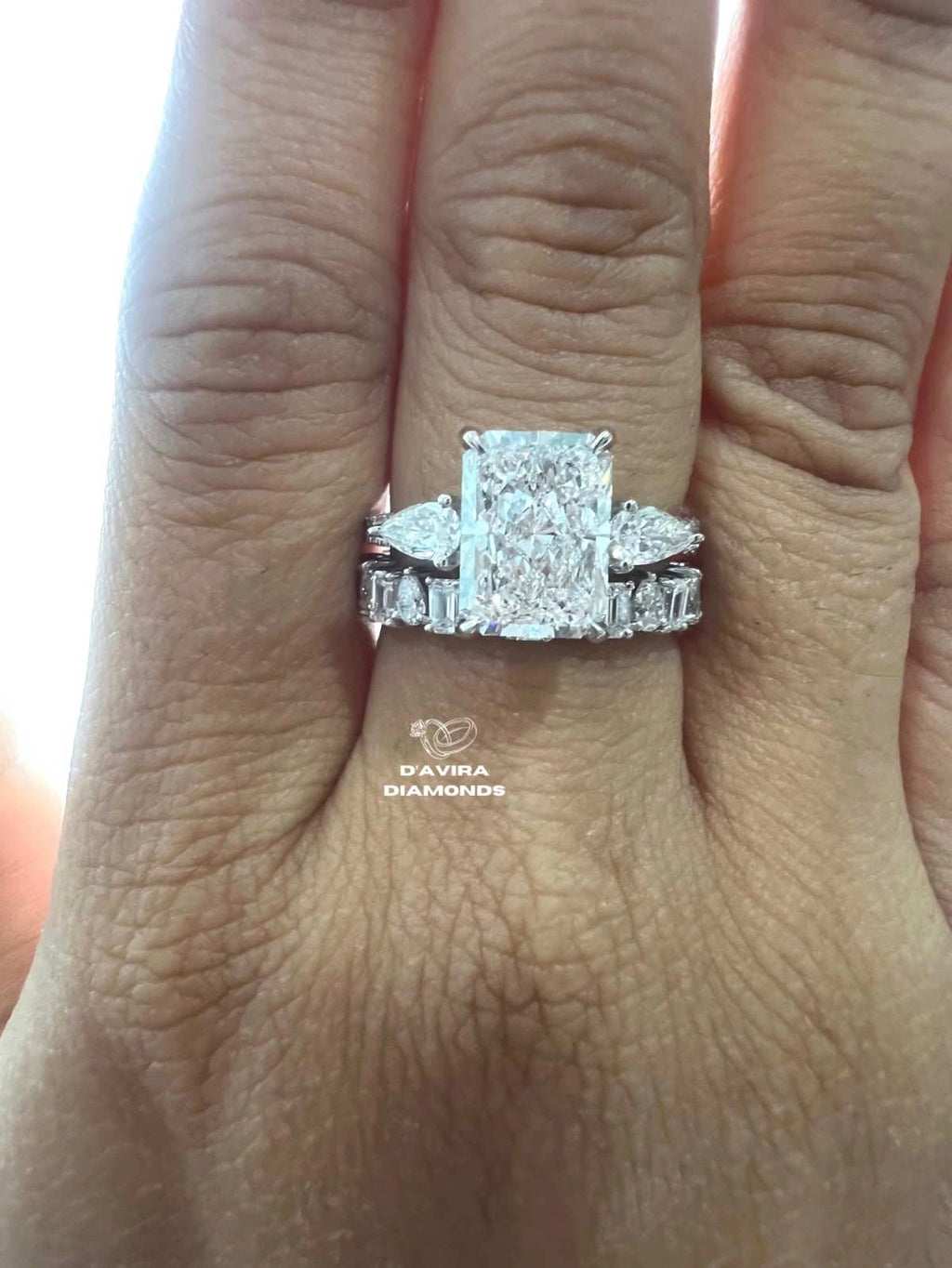 Radiant Cut 3 Stone Bridal Set Lab Grown Diamond Ring