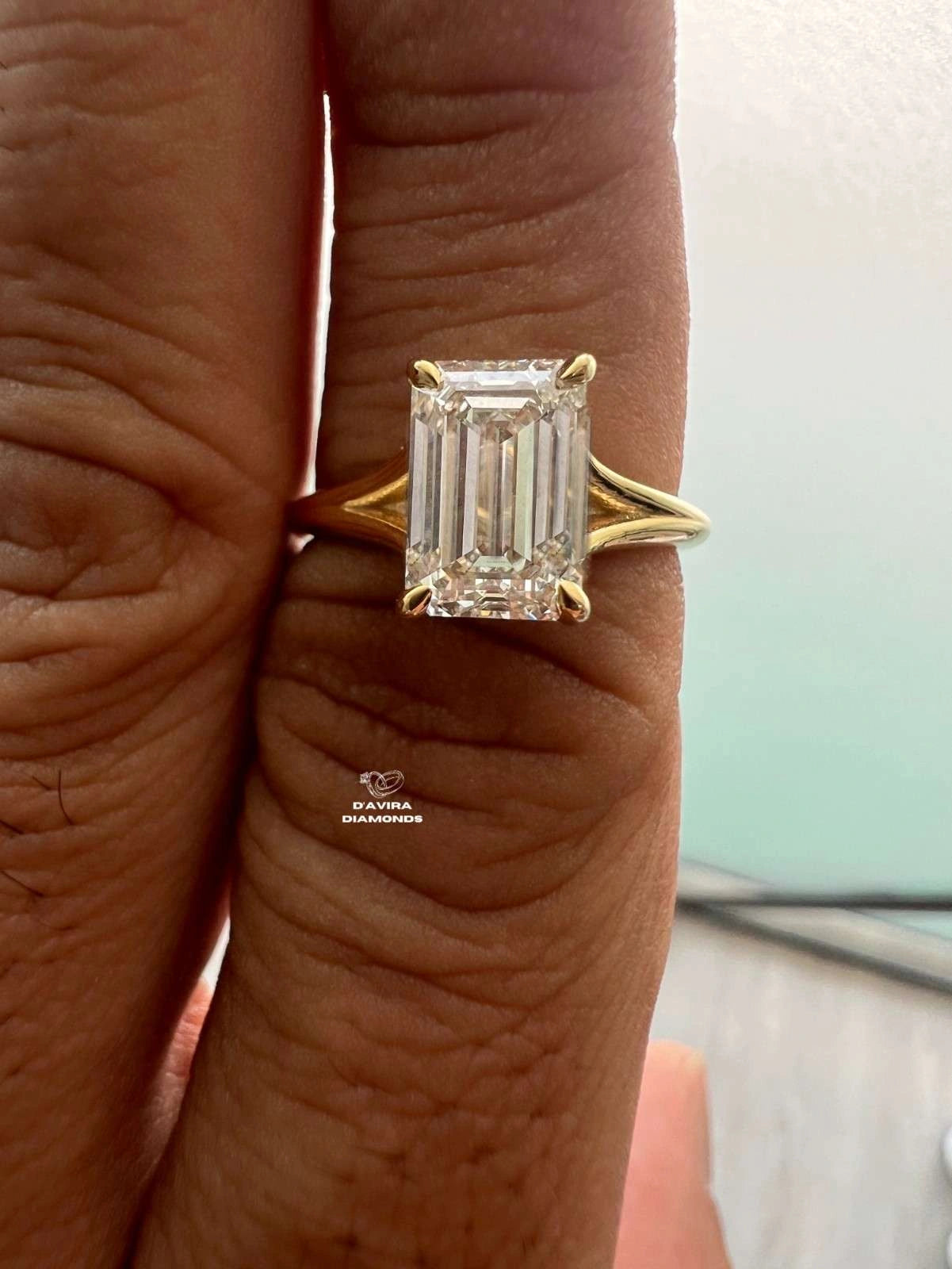 Emerald Cut Lab Diamond Solitaire Split Shank Ring
