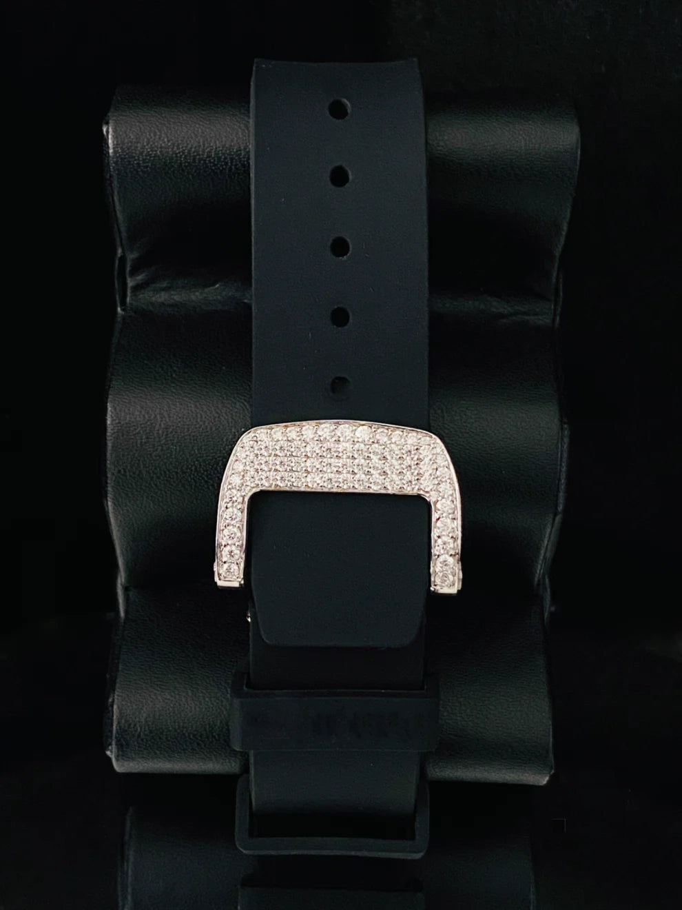 Black Silicon Or Rubber Belt Fully Ice Out Moissanite Watch