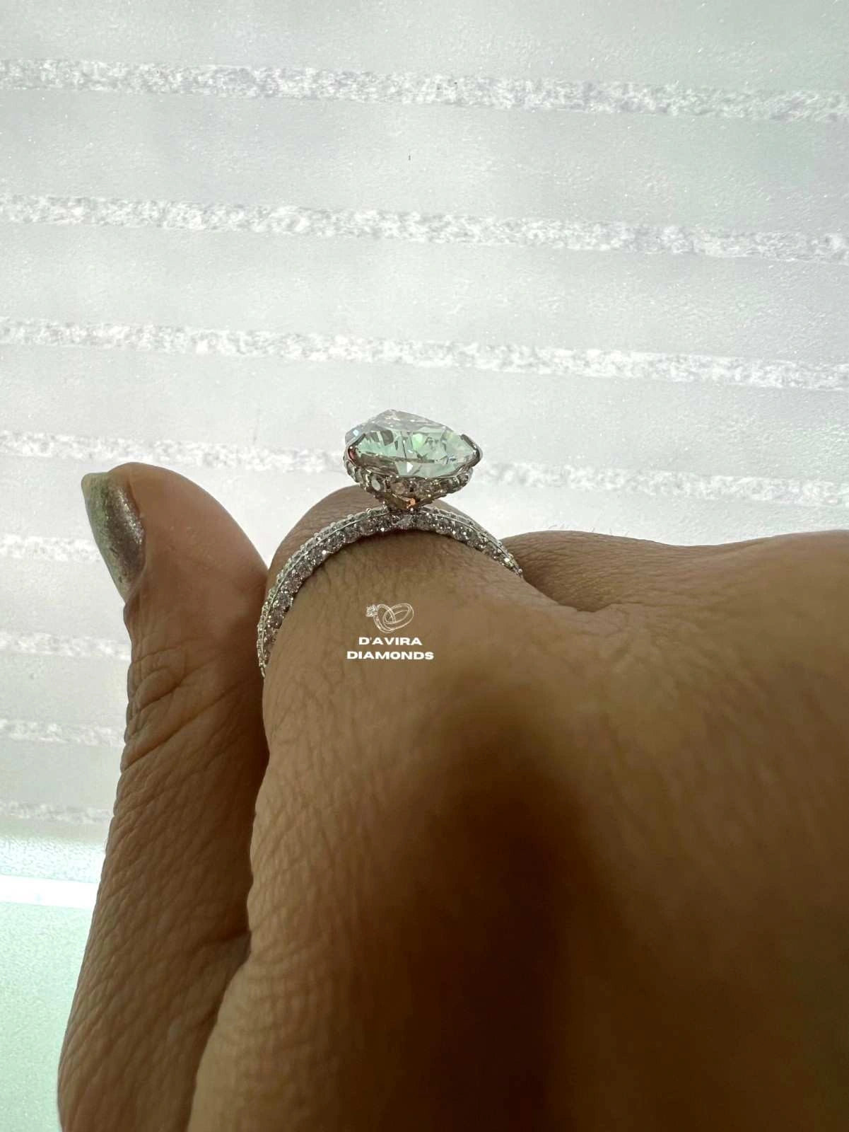 Solitaire Pear Cut Hidden Halo Lab Diamond Ring