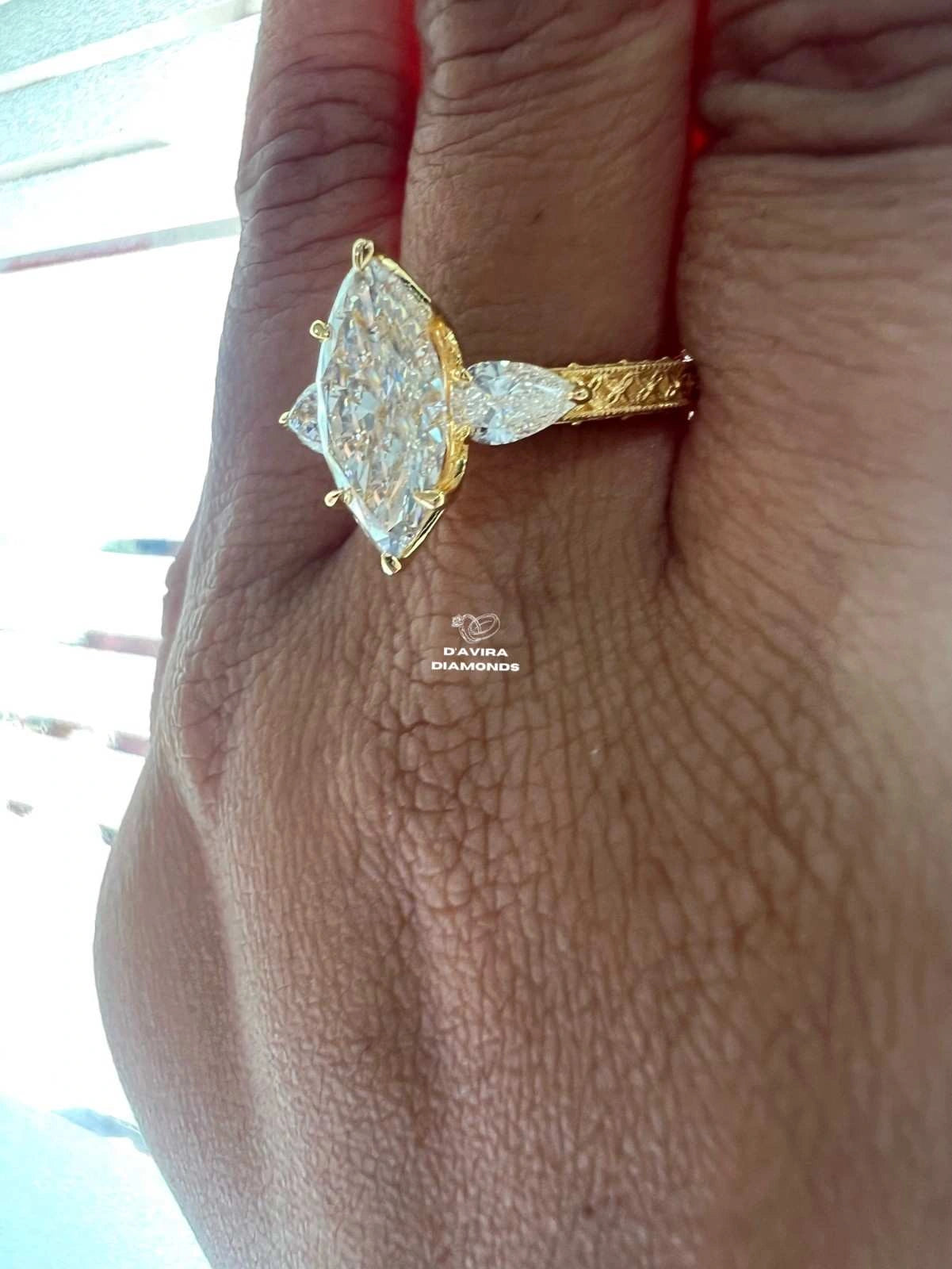 3 Stone Marquise Cut Lab Grown Diamond Ring