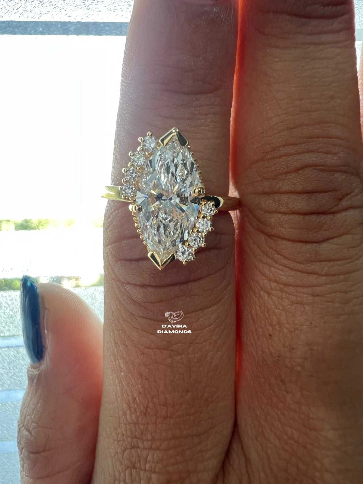Marquise Cut Lab Diamond Cluster Ring For Women