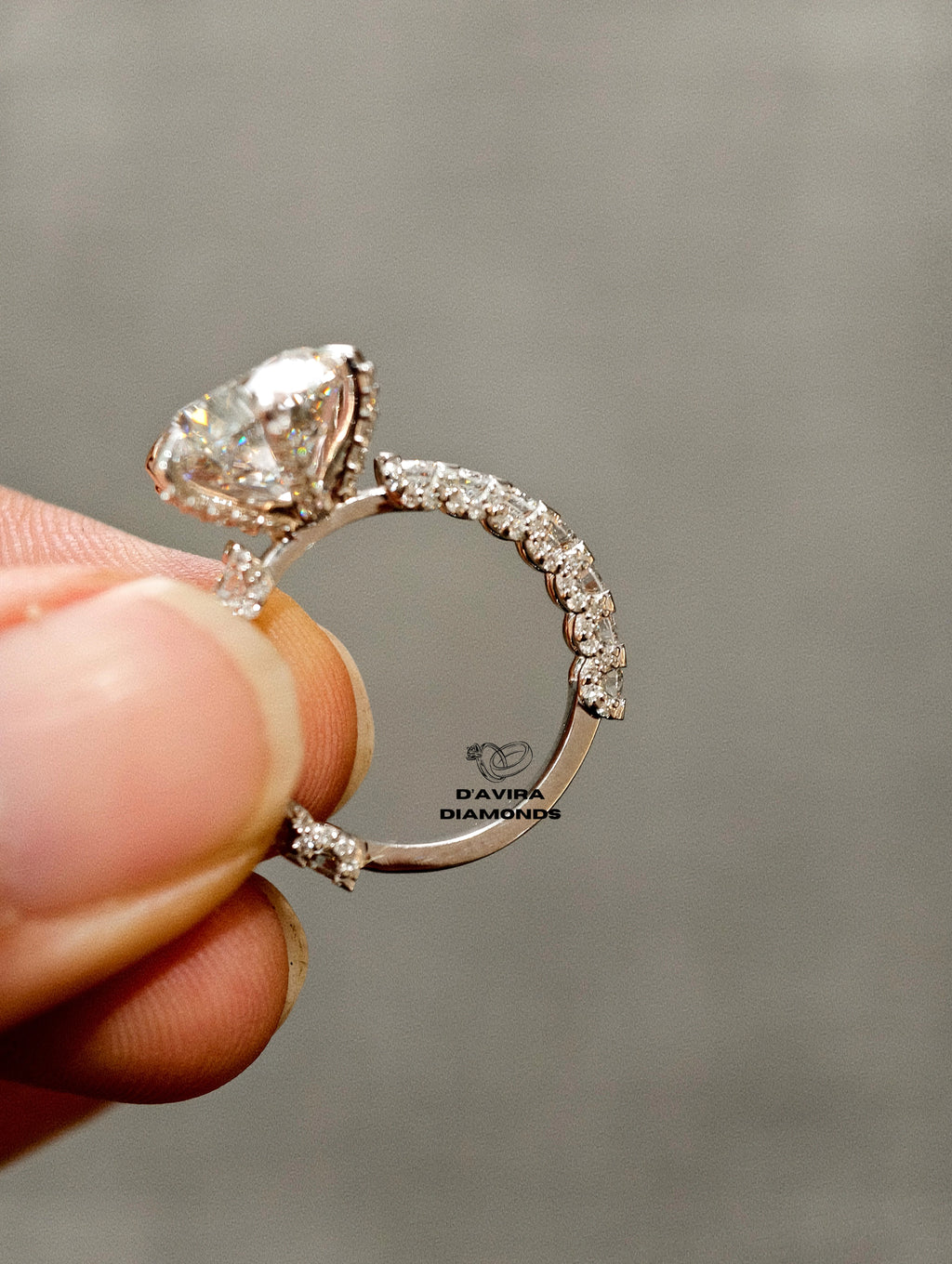 back view of the round cut 14k white gold lab diamond ring