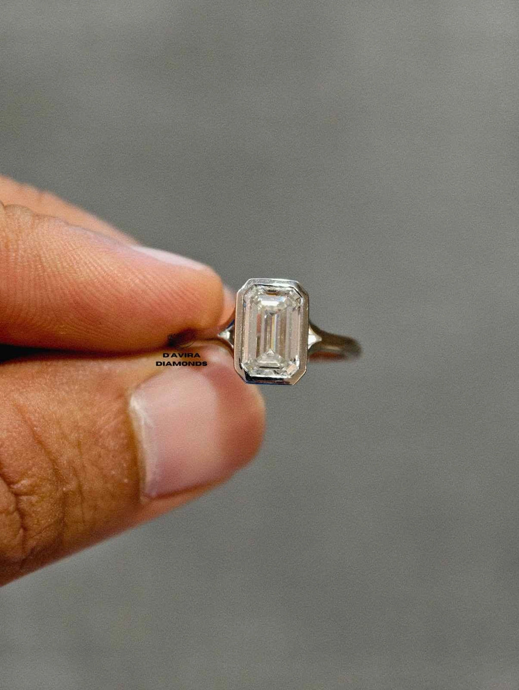 Emerald Cut Lab Diamond Bezel Set Engagement Ring