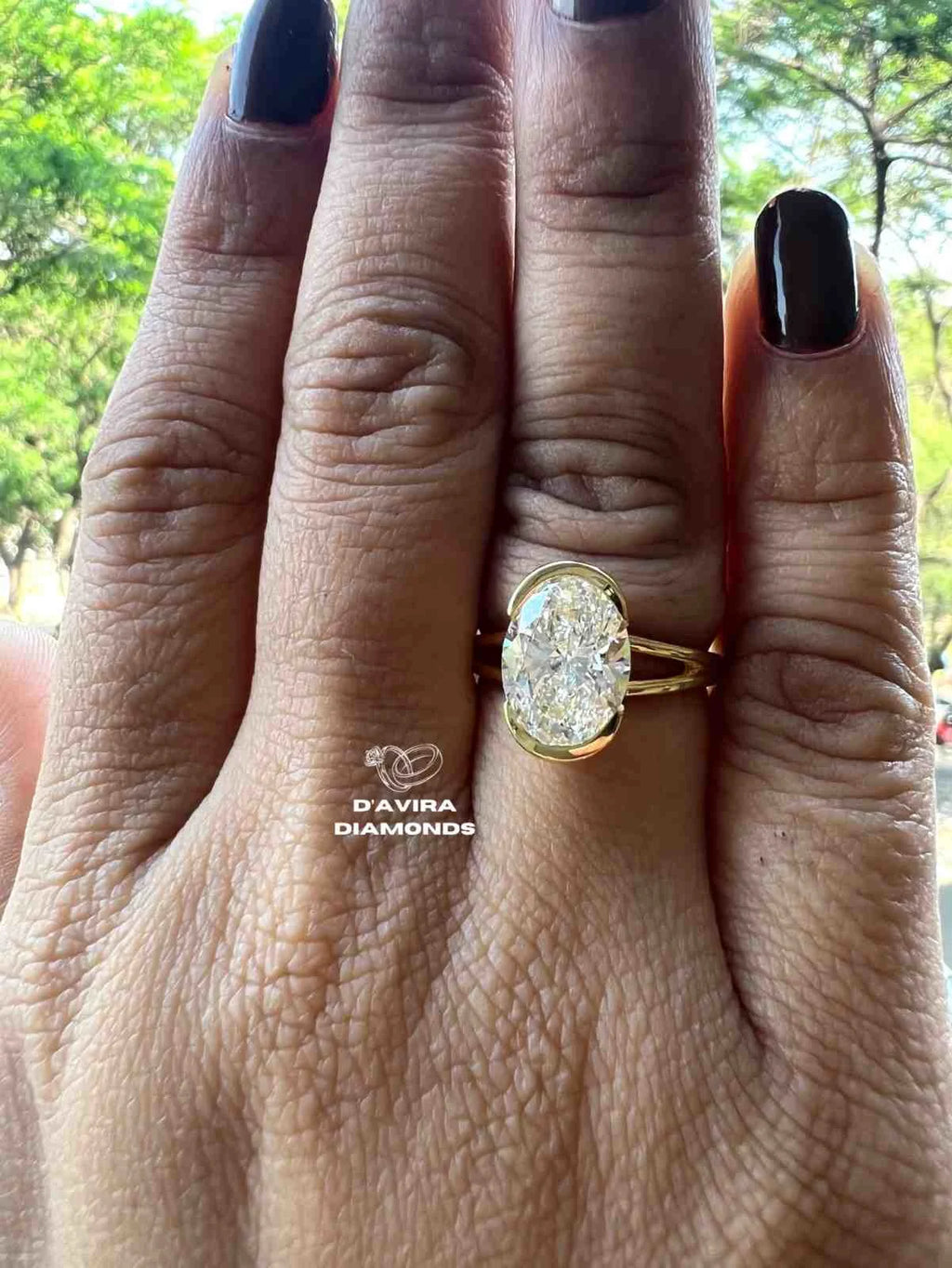 Half Bezel Oval Diamond Engagement Rings for Women Fine Jewelry 10K & 14K & 18K Gold,Platinum and Silver