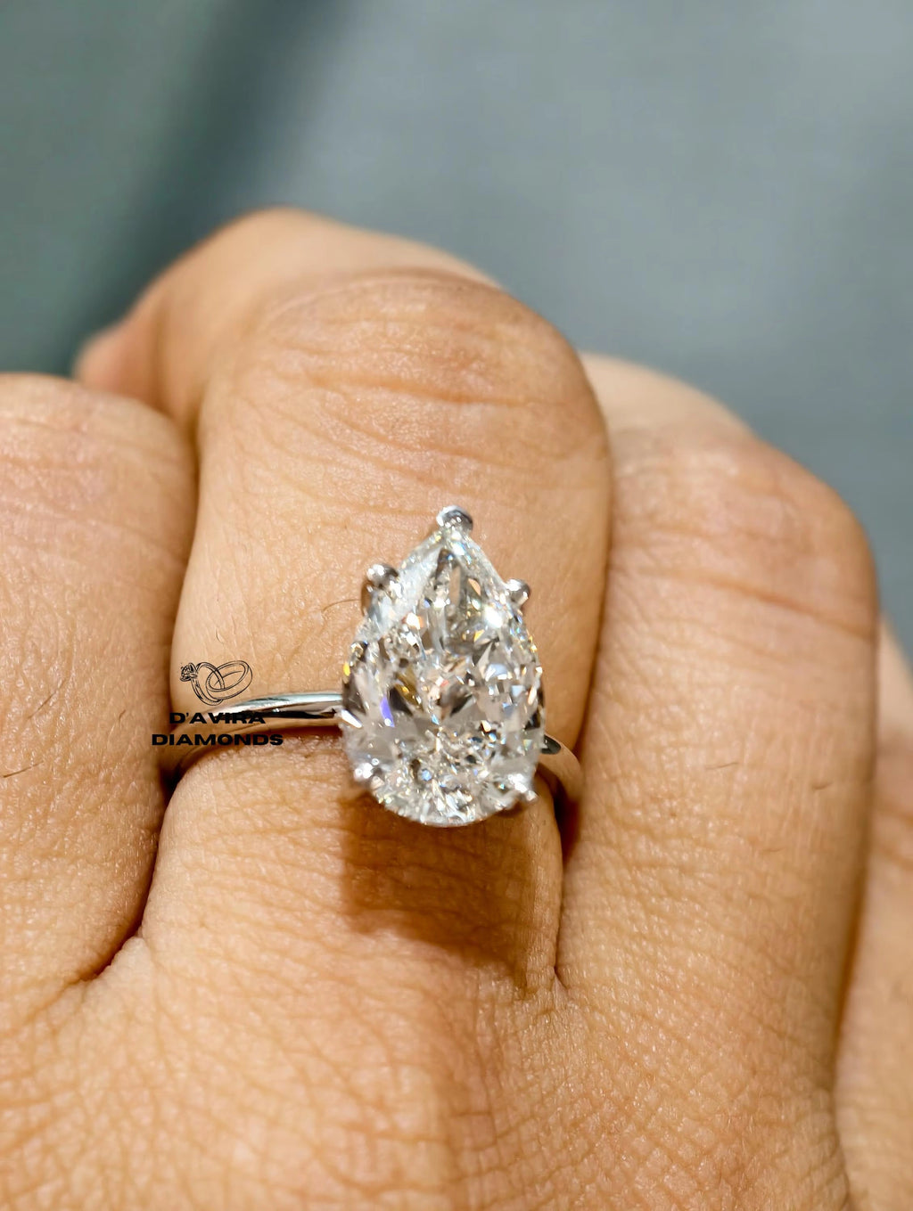 Minimalist Teardrop Cut Diamond Solitaire Ring White Gold Band