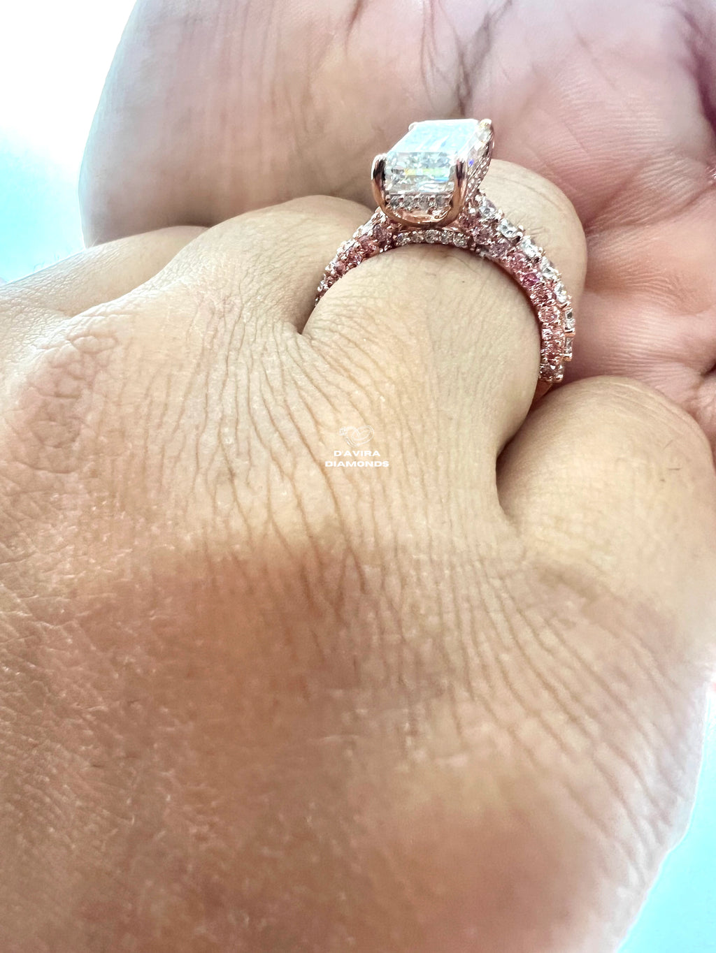 back view of the minimalist emerald cut lab diamond ring 