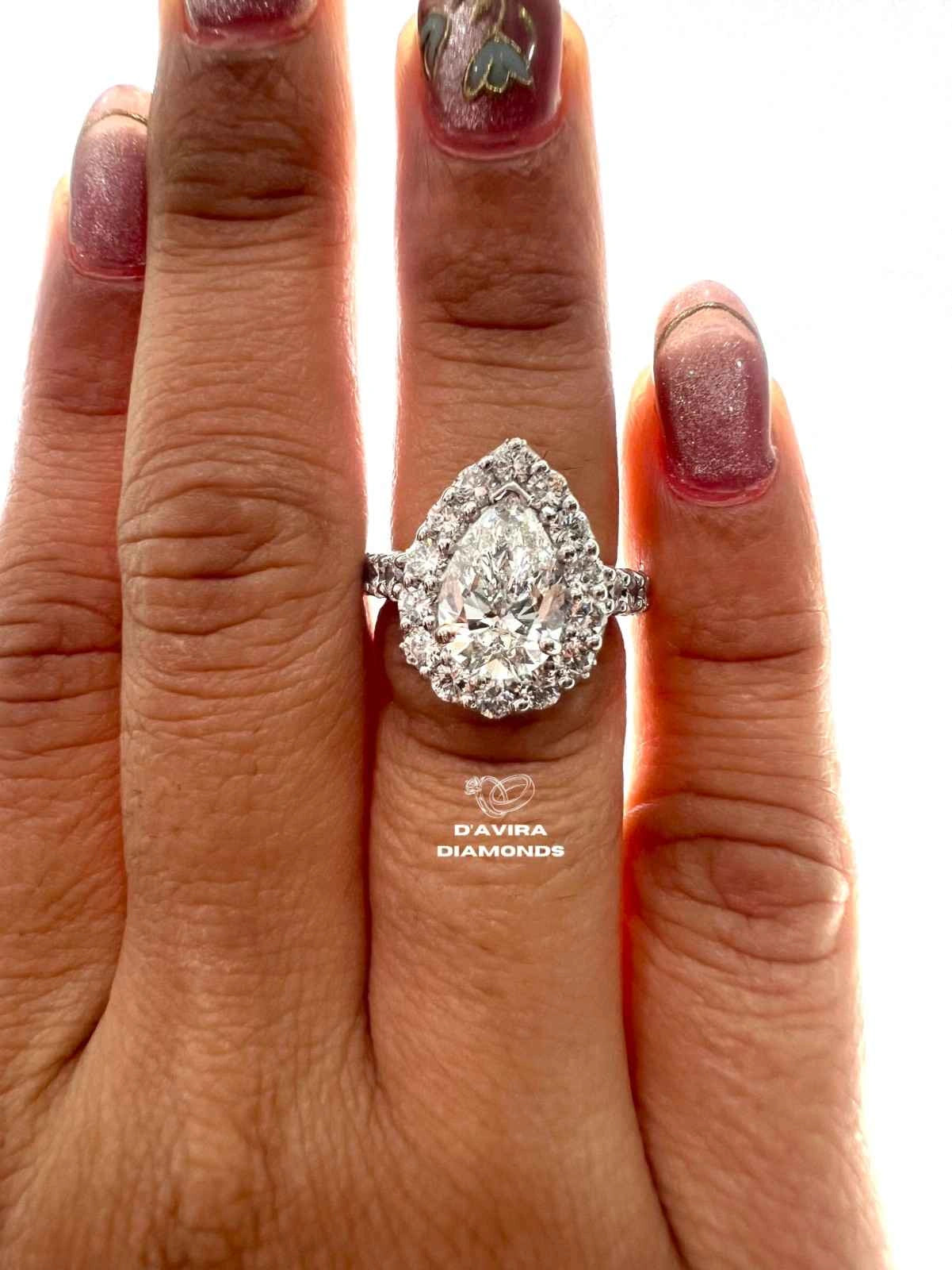 Pear Cut Lab Diamond Halo Wedding Ring For Women