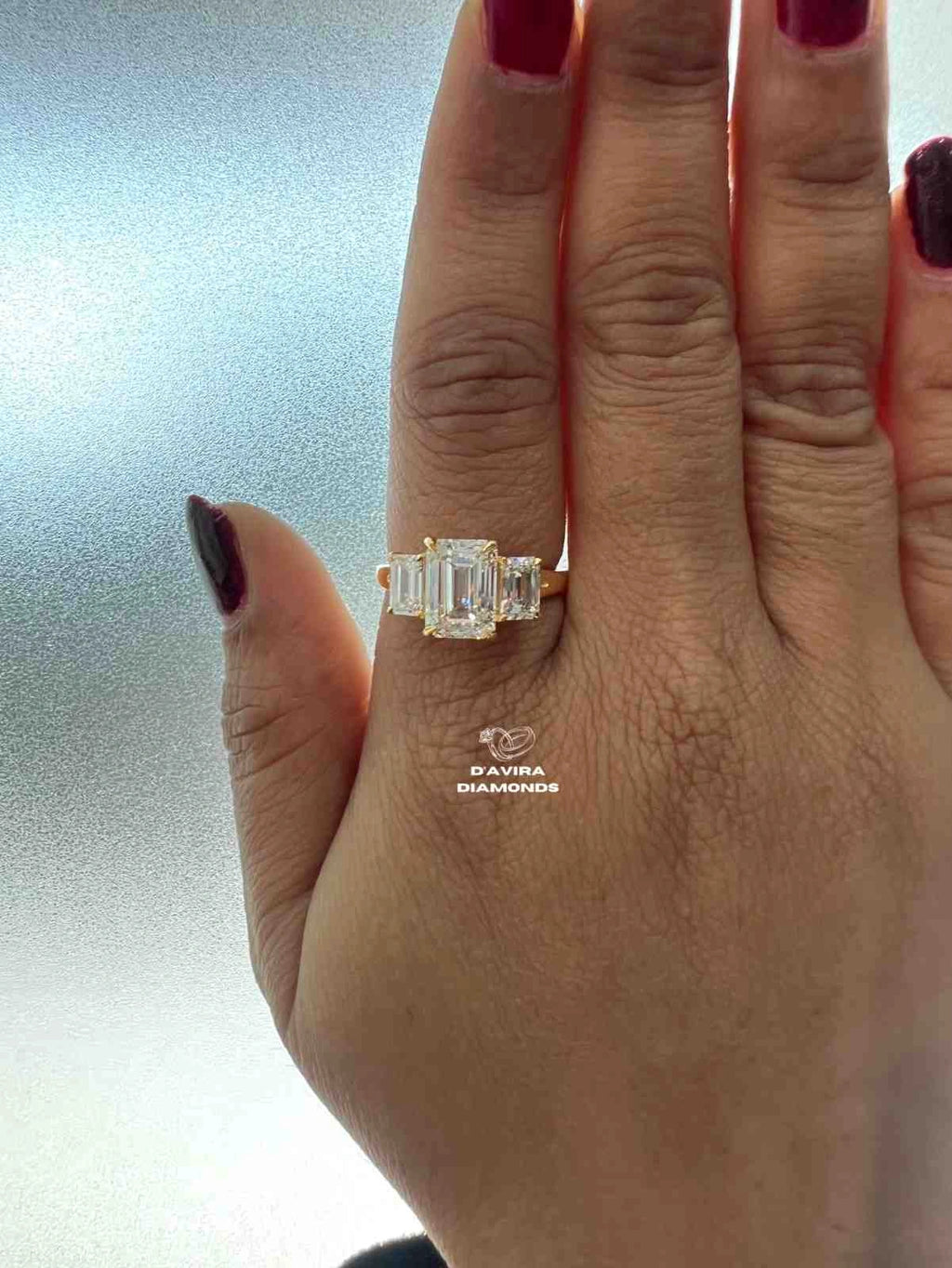 Three Stone Emerald Cut Lab Diamond Engagement Ring