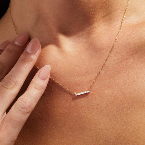 0.40 CT Baguette Lab-Grown Diamond Bar Necklace Gold Minimalist Pendant