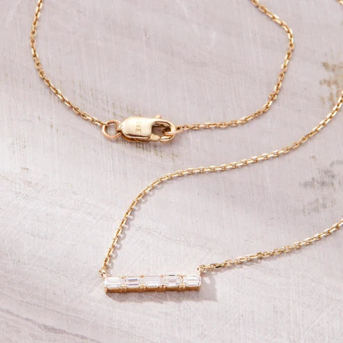 0.40 CT Baguette Lab-Grown Diamond Bar Necklace Gold Minimalist Pendant