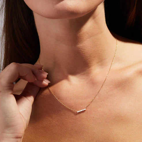 0.40 CT Baguette Lab-Grown Diamond Bar Necklace Gold Minimalist Pendant