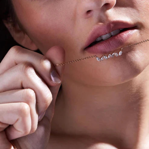0.76 TCW Marquise Cut Lab Grown Diamond Gold Necklace, Dainty Jewelry