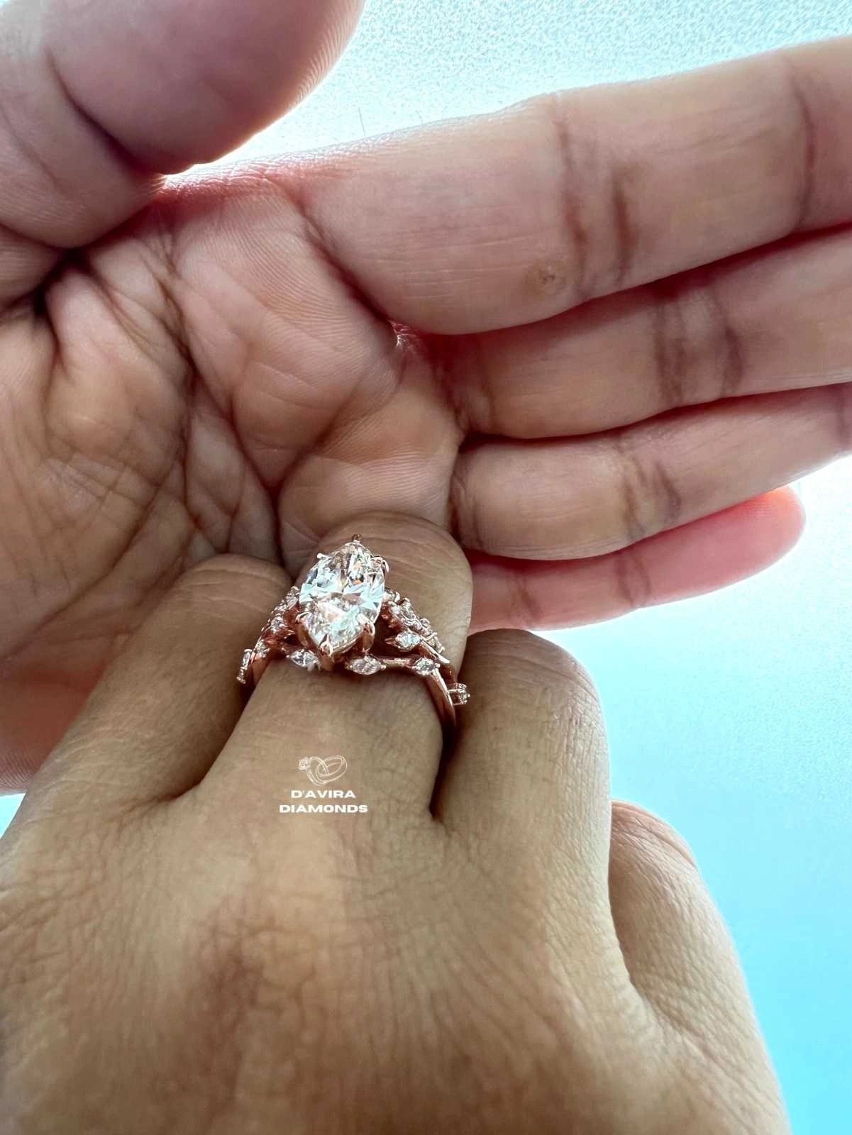 Marquise Cut Nature Inspired Lab Diamond Engagement Ring
