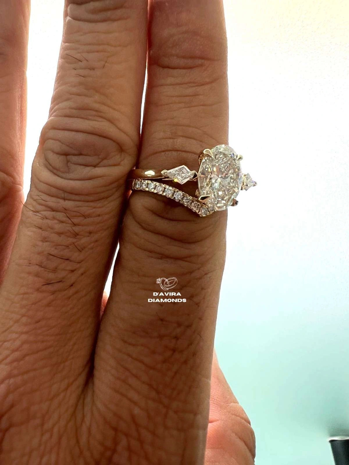 3 stone oval cut lab grown diamond ring for women