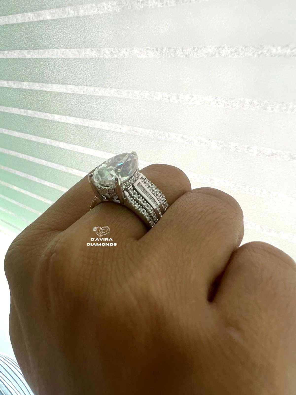 Pear Cut Solitaire Halo Set Accent Bridal Ring