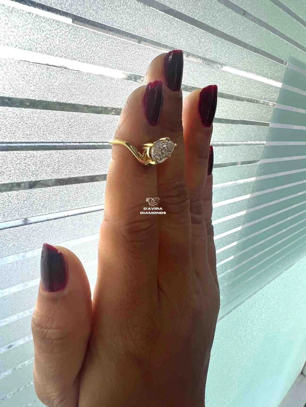 Pear Diamond Curved Solitaire Engagement Ring