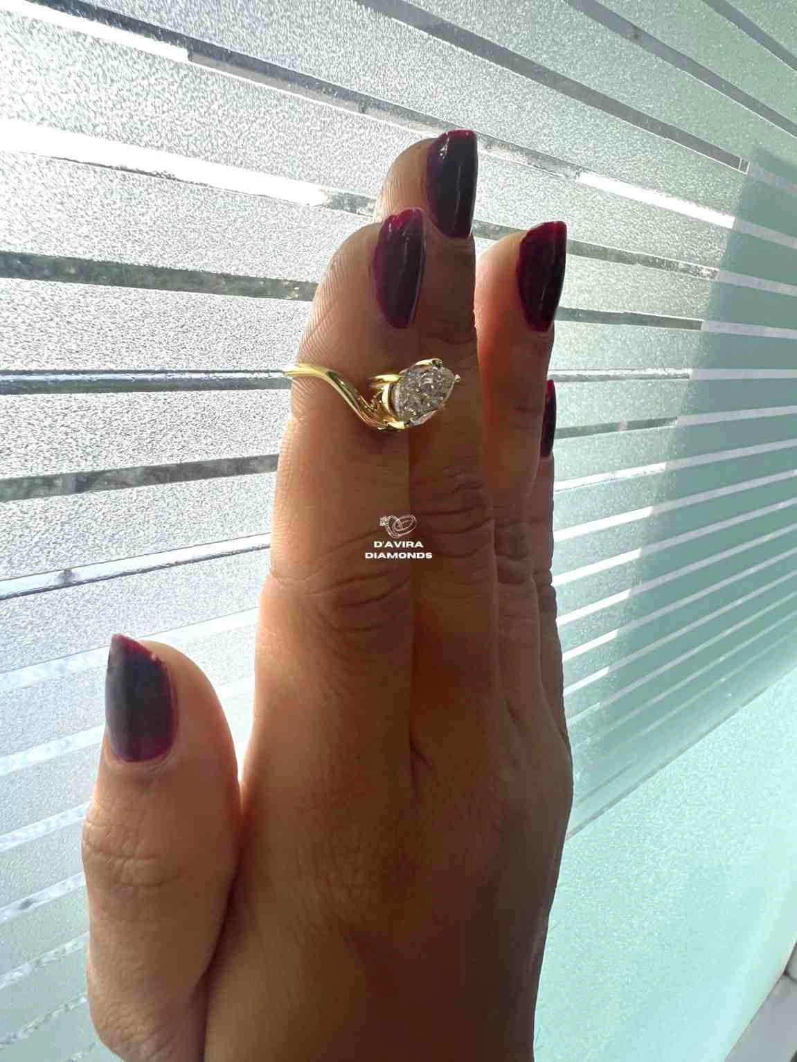 Pear Diamond Curved Solitaire Engagement Ring
