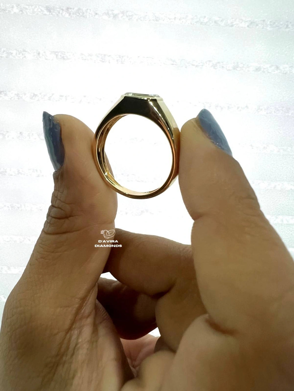 Side View of a yellow gold lab grown diamond ring