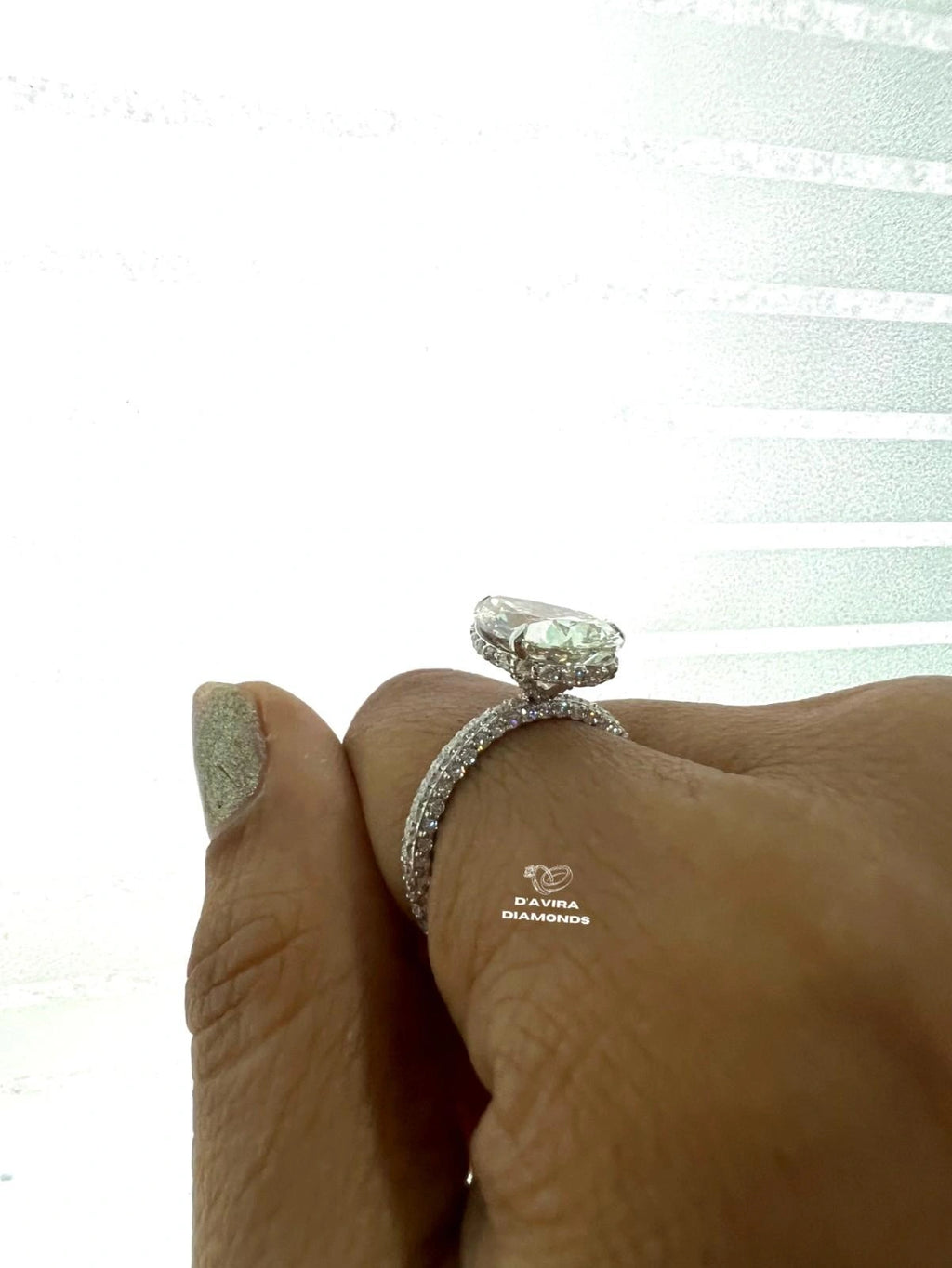 Solitaire Pear Cut Hidden Halo Lab Diamond Ring