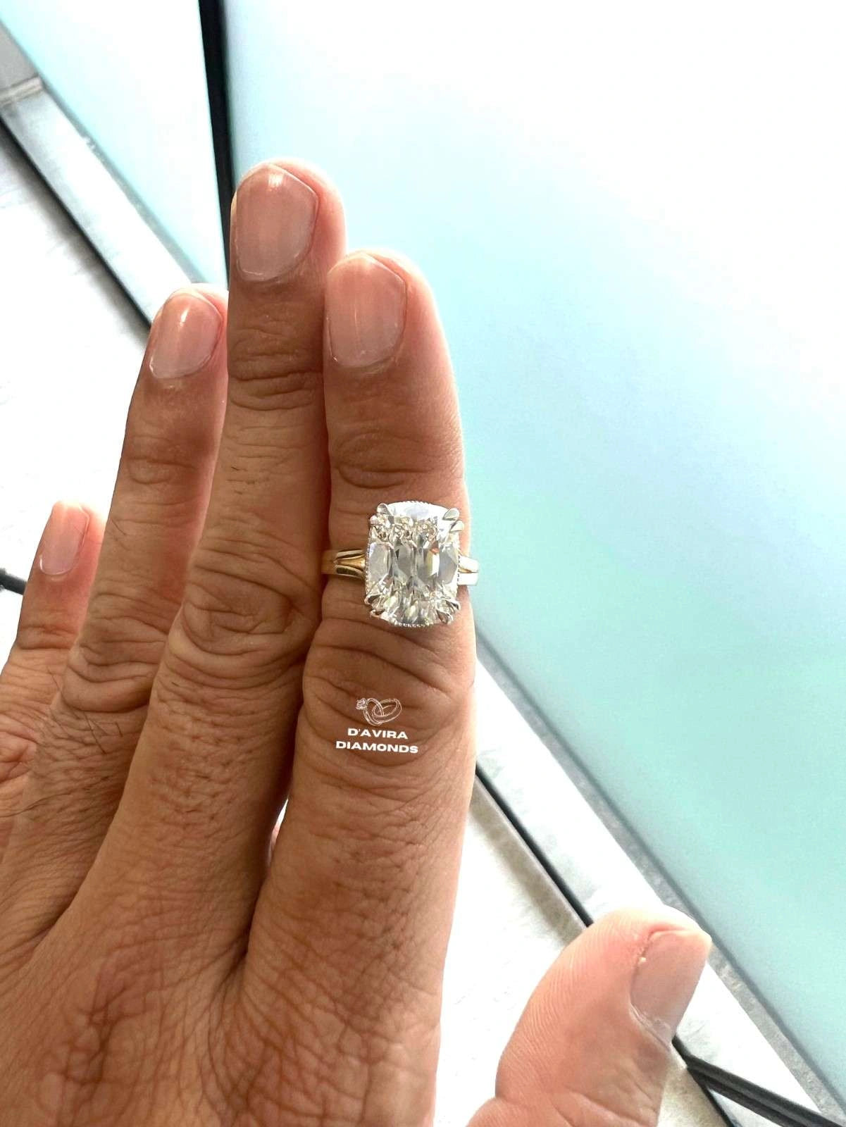 Elognated Cushion Cut Split Shank Diamond Ring For Her