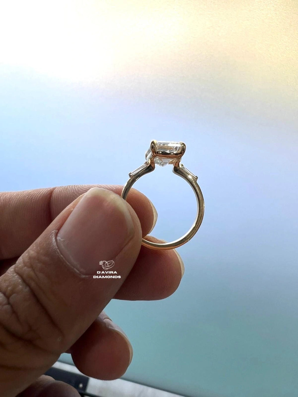 lab-grown emerald cut diamond ring with thick white gold band