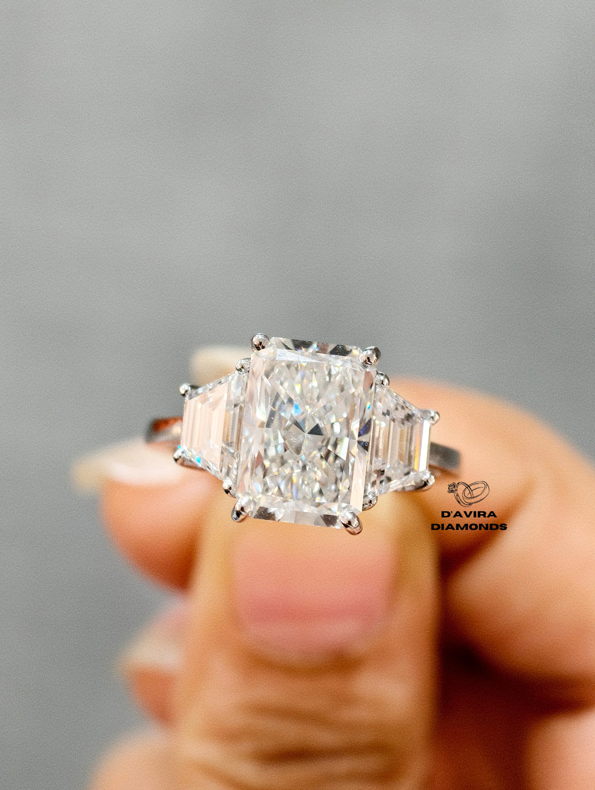 back view of the radiant cut bridge shank lab grown diamond ring