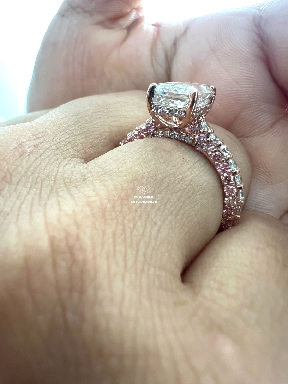 side view of the emerald cut diamond ring