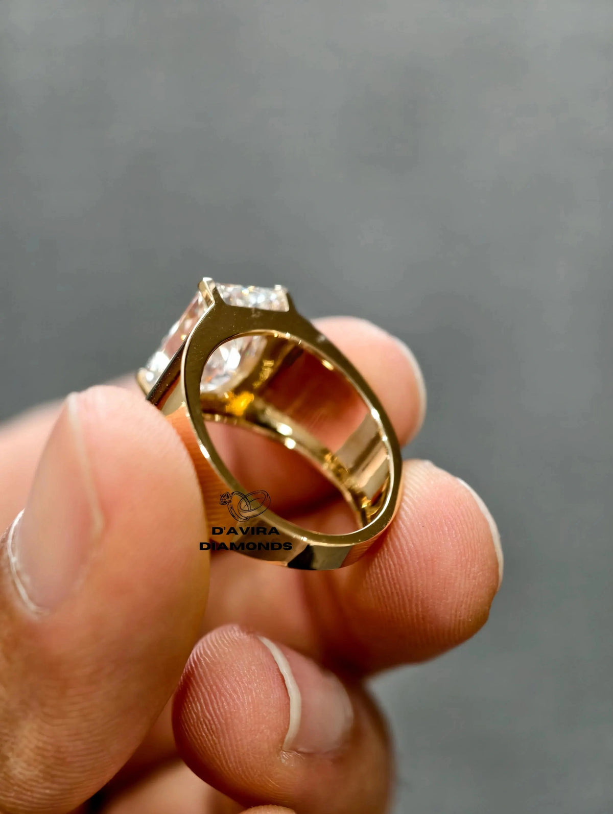 side view of the think band yellow gold ring for men